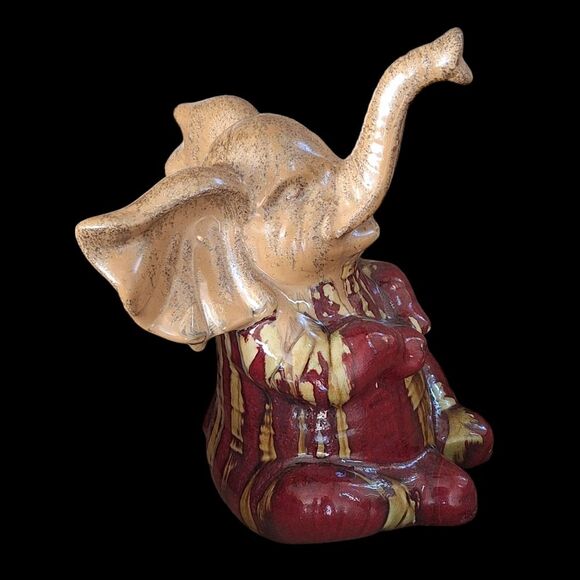 Apropos Drip Glaze Elephant Statue Figurine 10” Gold Trunk Up Lucky Art Pottery - Picture 13 of 16